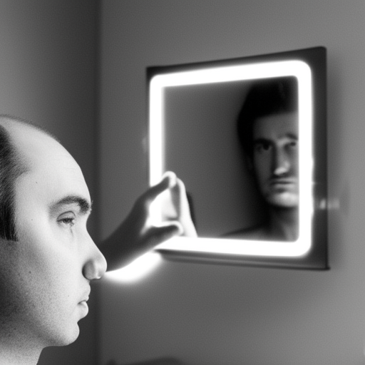 

The image shows a balding man looking into a mirror, with a distressed expression on his face. The image conveys the emotional distress that hair loss can cause, as well as highlighting one of the common causes of hair loss - male pattern