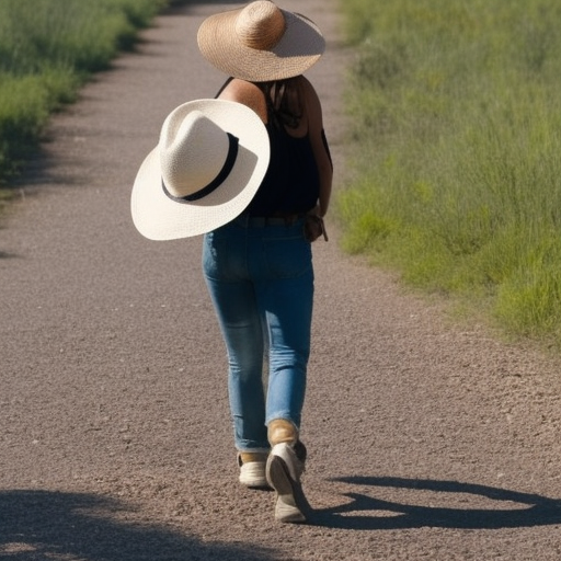 

An image of a woman wearing a wide-brimmed hat while walking outdoors, with the sun shining down on her. The image conveys the message that wearing a hat is an effective way to protect your hair from environmental damage caused by